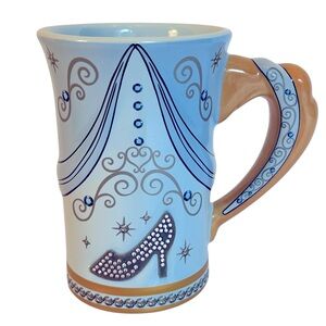 Walt Disney Blue Cinderella Mug with Embellished Rhinestone Glass Slipper Design